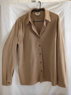 Talbots XL Shirt Jacket Button Up Stretch Brown Suede Look See Measurements